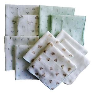 10枚組ガーゼハンカチ ミントグリーンセット(ブライトグリーン×フリー) ベビーザらス限定