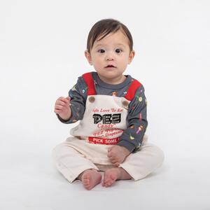 PEZ 長袖前開きロンパース サロペット風 ペッツ(グレー×70cm) ベビーザらス限定