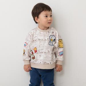 SNOOPY スヌーピー トレーナー 総柄 ワッペン ベージュ×90cm