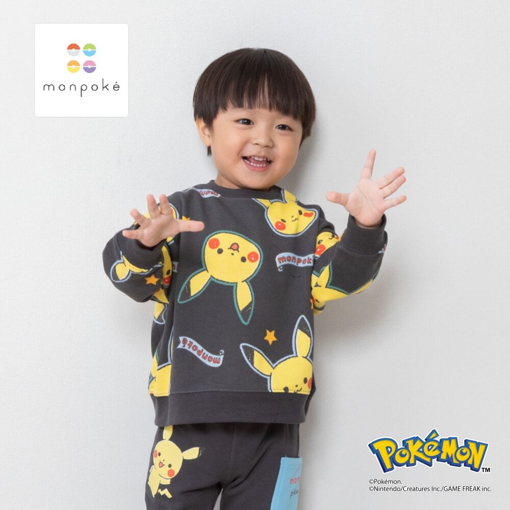 monpoke モンポケ トレーナー 裏毛 総柄(チャコール×90cm