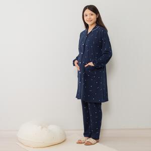 Petit jouet for maternity プティジョエット 長袖テーラーパジャマ 腹巻レギンス スムース ハート柄(ネイビー×M-L)