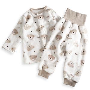 長袖腹巻付きパジャマ フリース  クマ柄 ベージュ×80cm