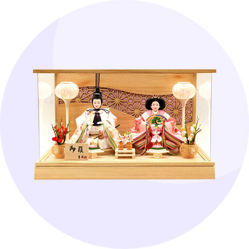 雛人形】ケース飾り 親王飾り「唐華亀甲模様木目アクリル」 (322989