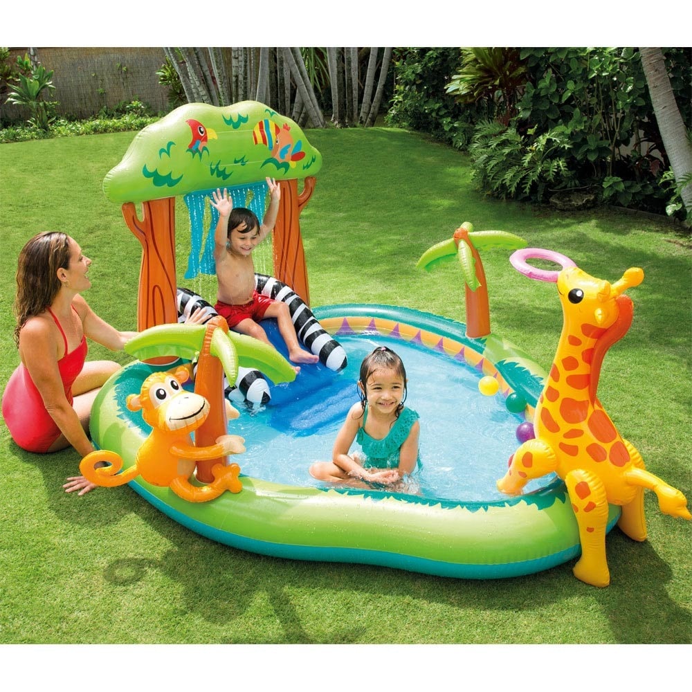 INTEX ジャングルプレイセンタープール 216×188×124cm キッズ 子供 水遊び 家庭用ビニールプール 大型 滑り台付きプール