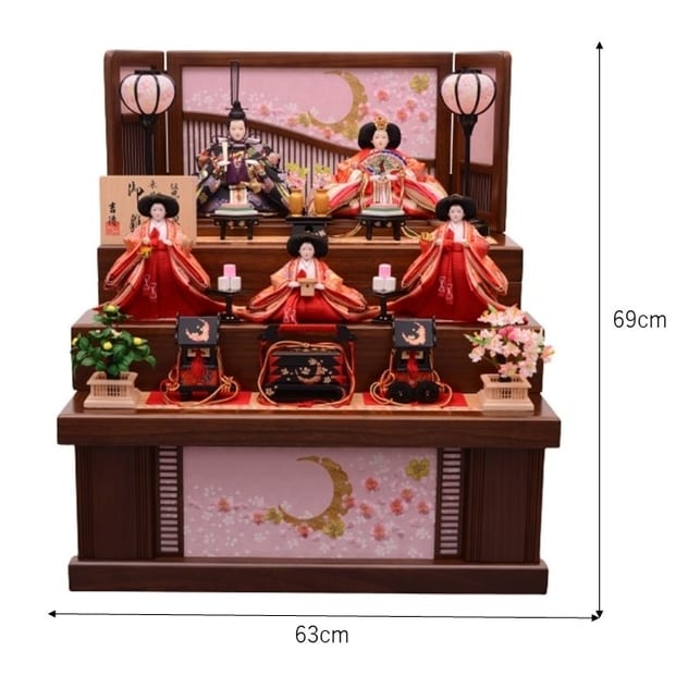 雛人形】三段収納五人飾り「月に桜格子」 (606829)ひな人形 ひな祭り