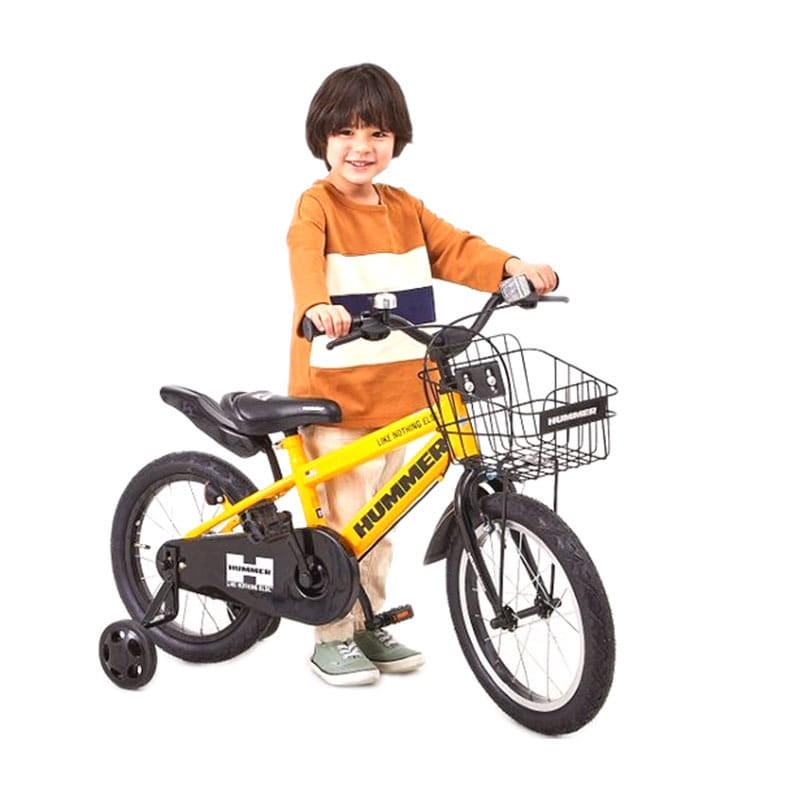16インチ 身長100~115cm 子供用自転車 ハマーキッズ 16-TZ（イエロー）男の子 人気 スチールフレーム 補助輪 カゴ 黒の画像