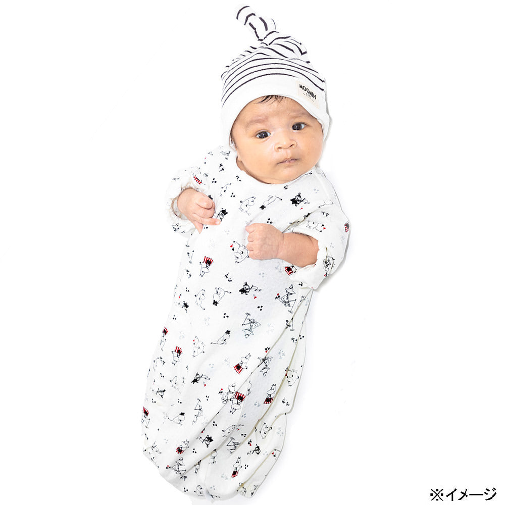 MOOMIN 新生児2WAYドレス 帽子付き 総柄 ムーミンファミリー（ホワイト×50-70cm） ベビーザらス限定