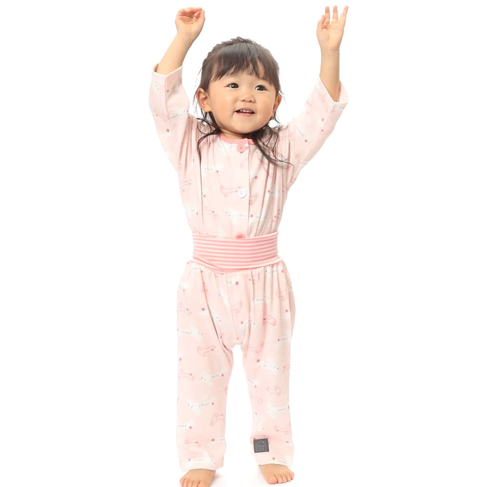 ベビーザらス限定 長袖前開きパジャマ 腹巻付き ロールアップ ウサギ柄 (ピンク×80cm)
