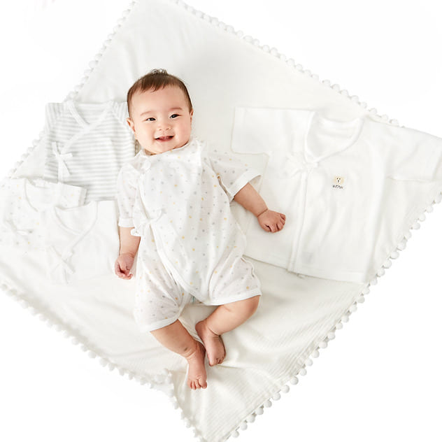 ベビーザらス限定 日本製 新生児肌着5枚組 エッフェルニット くま刺繍付き (グレー×50-60cm) | ベビーザらス
