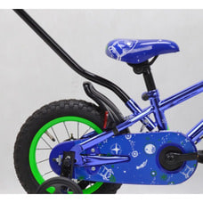 12インチ 身長85～100cm 子供用自転車 KENT ブラストオフ（ブルー）手押し棒付き 男の子 スチールフレーム カゴ 補助輪 青