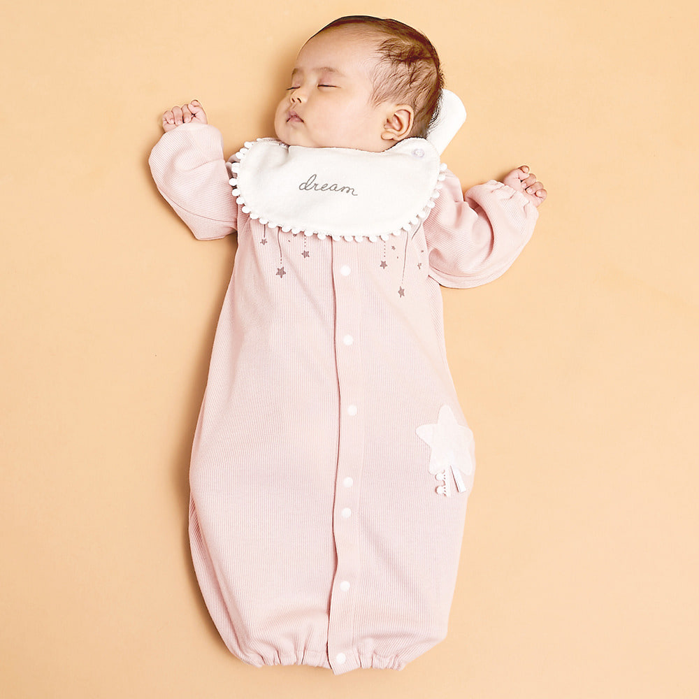 ＜トイザらス＞ 新生児2WAYドレスオール スタイ付き (ピンク×50-70cm)