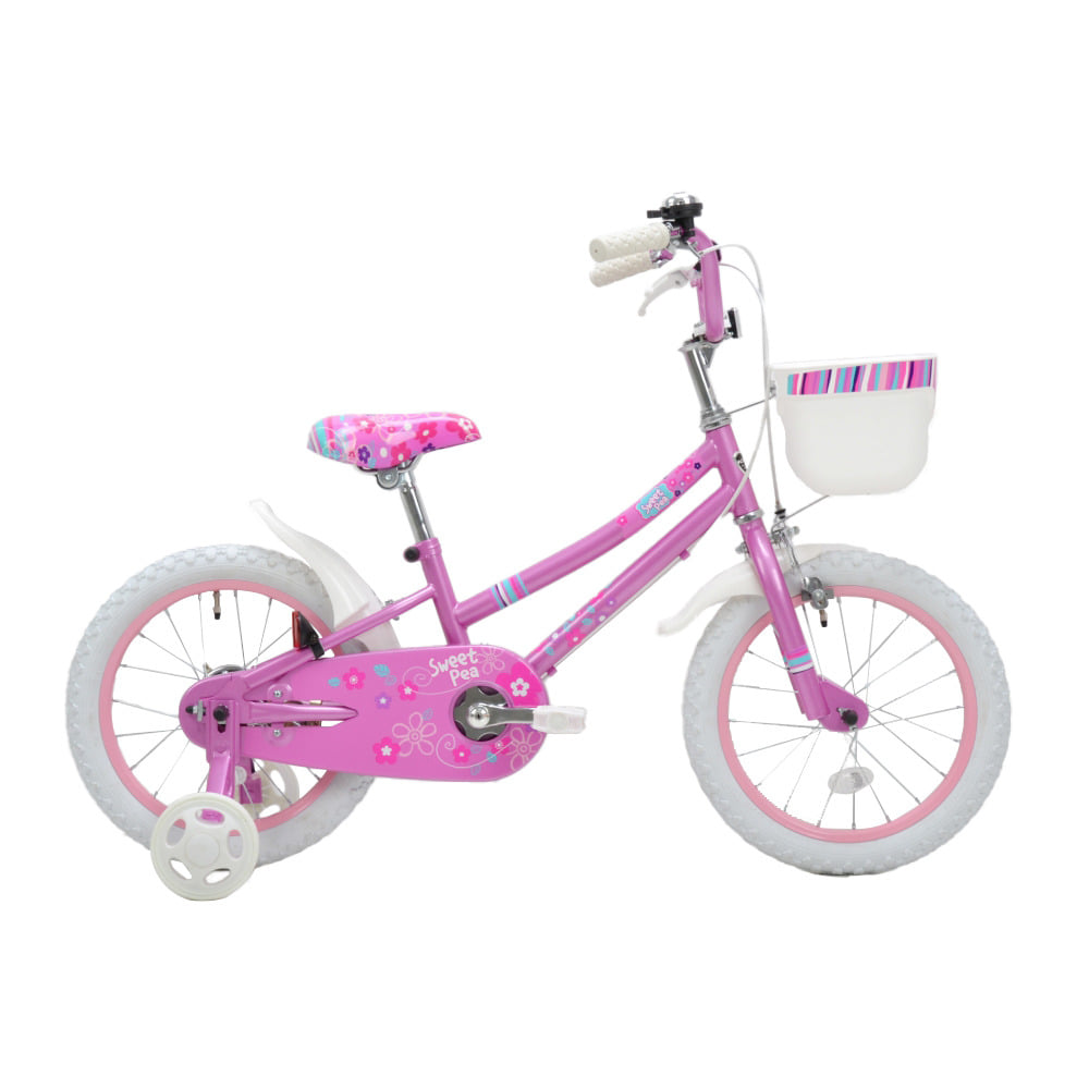 16インチ 身長100~120cm 子供用自転車 KENT ガールズスウィート 女の子 スチールフレーム カゴ 補助輪 白 ホワイト ピンク かわいい