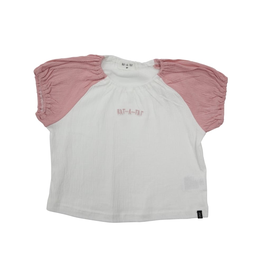 ベビーザらス限定 RAT-A-TATR ニット楊柳 ギャザー 半袖Tシャツ (ピンク×80cm)