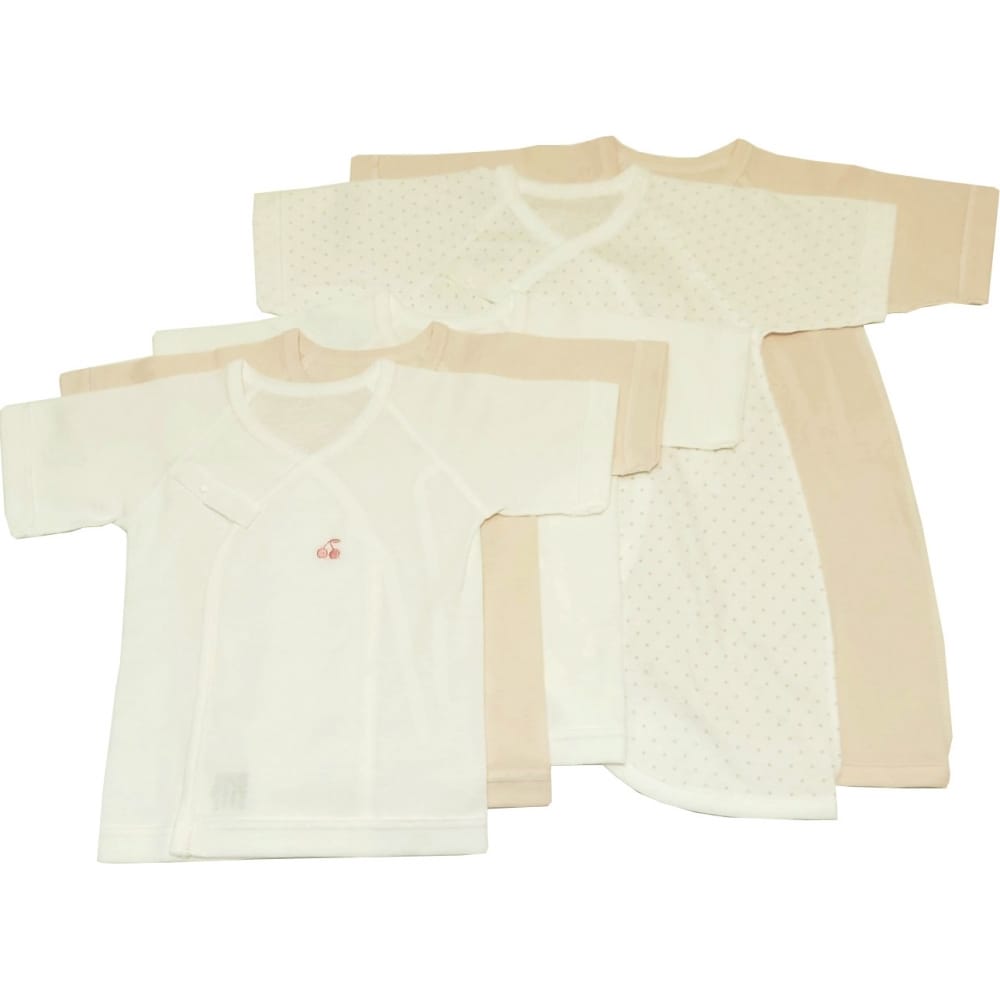  日本製 新生児肌着5枚組 うす型スナップボタン フライス チェリー刺繍 (ピンク×50-60cm)