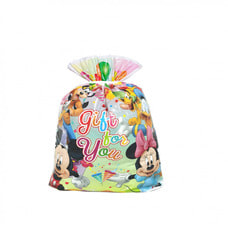 ディズニーキャラクター ビニールギフトバッグ （約）52ｘ65cm Mサイズ クリスマスラッピング 巾着袋 おもちゃ 子供 リボン 簡単 マチあり かわいい
