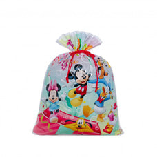 ディズニーキャラクター ビニールギフトバッグ （約）52ｘ65cm Mサイズ クリスマスラッピング 巾着袋 おもちゃ 子供 リボン 簡単 マチあり かわいい