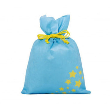 スターギフトバッグ 不織布（約）23ｘ34cm 水色 星 SSサイズ クリスマスラッピング 巾着袋 おもちゃ 子供 リボン 簡単 マチあり かわいい