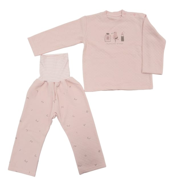 長袖腹巻付きパジャマ キルト フラミンゴ (ピンク×90cm) | ベビーザらス