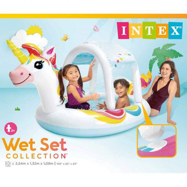 INTEX ユニコーン シャワー＆シェード付きプール 109×132×254cm【ビニールプール】【屋根付きプール】【送料無料】 | トイザらス