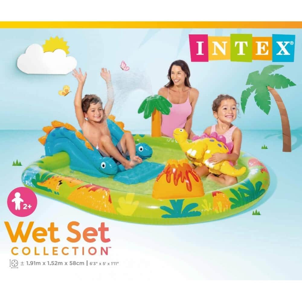  INTEX リトルダイノプレイセンター 191×152×58cm キッズ 子供 水遊び ビニールプール 大型 滑り台付きプール シャワー 浅い