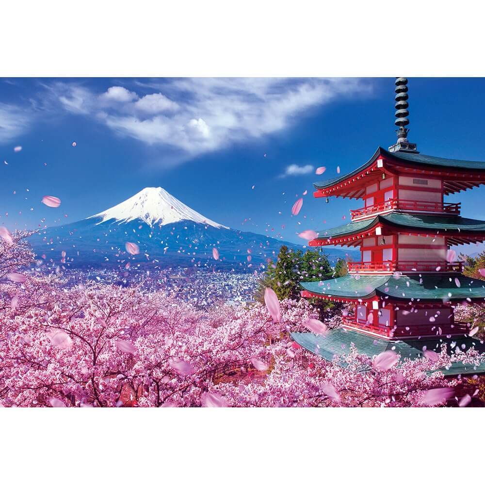 1000マイクロピース ジグソーパズル 富士と桜舞う浅間神社