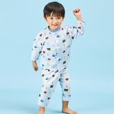 長袖前開きパジャマ＋半袖Ｔシャツセット 腹巻付き クルマ柄(ブルー×80cm)