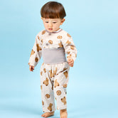長袖前開きパジャマ＋半袖Ｔシャツセット 腹巻付き クマクッキー柄(ブラウン×80cm)