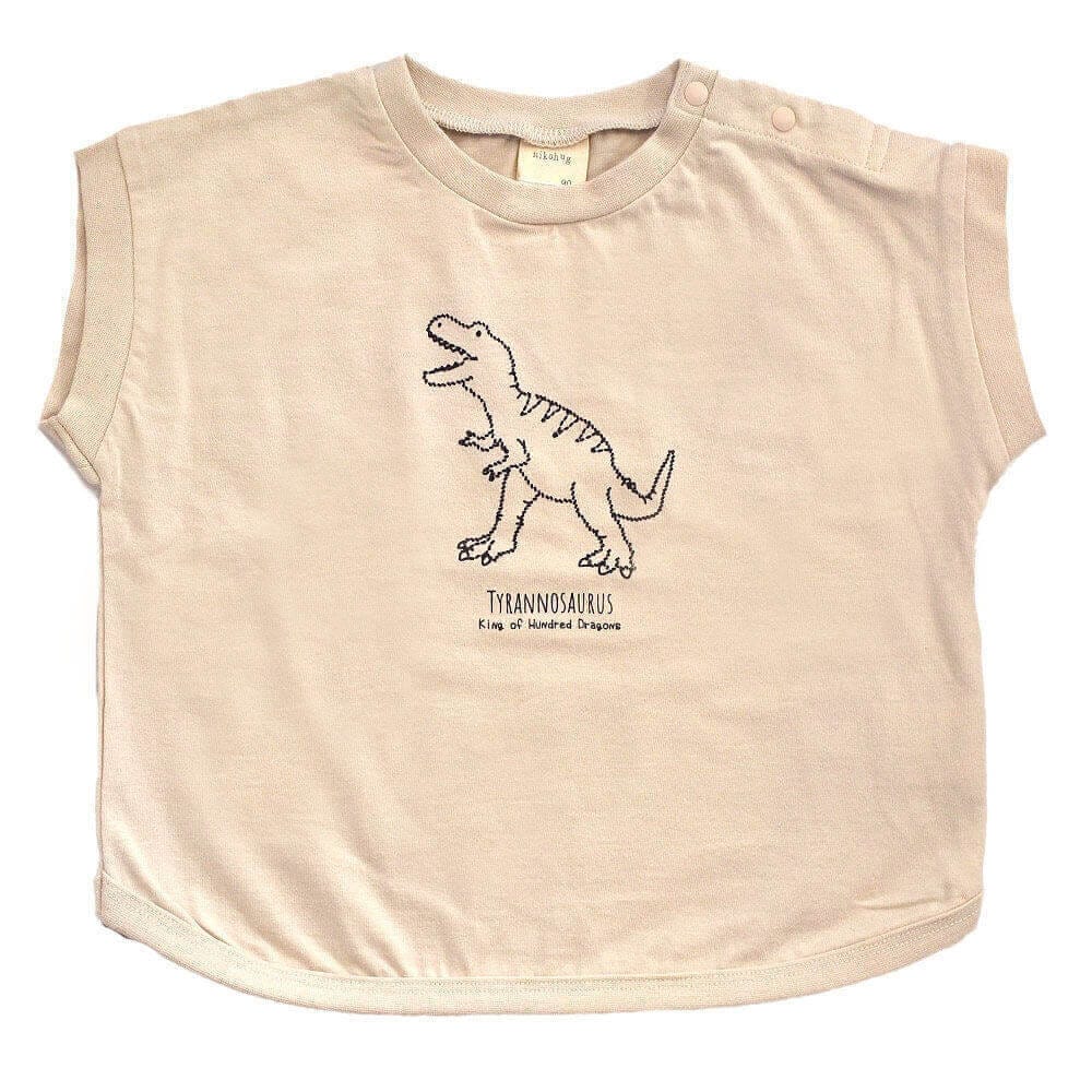 ＜トイザらス＞ nikohug 天竺恐竜ドロップショルダーTシャツ(ベージュ×95cm)