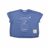 SNOOPY スヌーピー 半袖Tシャツ ステッチ刺繍(ブルー×95cm)