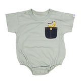ベビーザらス限定 BUDDYLEE 半袖ゆるボディスーツ ポケット付き バナナ刺繍(グリーン×80・・・