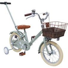 モンポケ 14インチ 身長95～110cm 子供用自転車（セイジグレー）手押し棒付き 補助輪 男の子 女の子