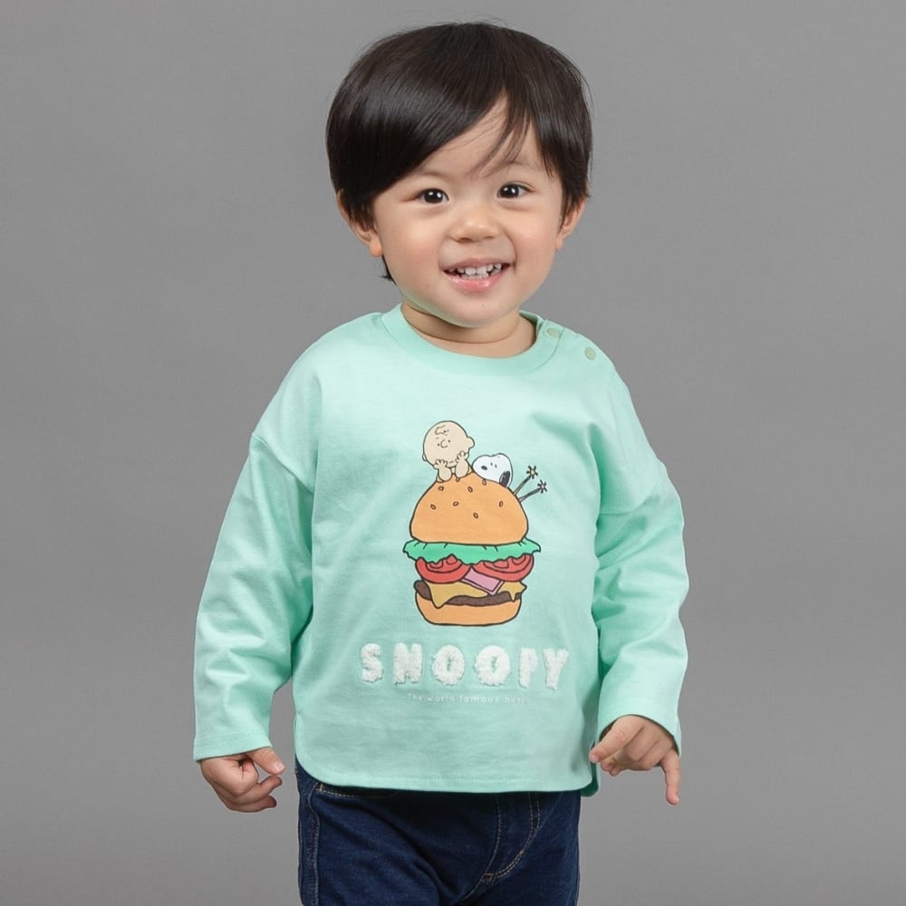 ＜トイザらス＞ SNOOPY スヌーピー 長袖Tシャツ ハンバーガー(ライトグリーン×80cm)