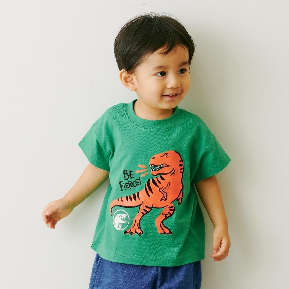 ジュラシック 恐竜プリント半袖Tシャツ(グリーン×80cm)の大画像