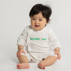 BEAMS mini 長袖前開きロンパース ロゴ ビームスミニ(ホワイト×50-60cm) ベビーザらス限定