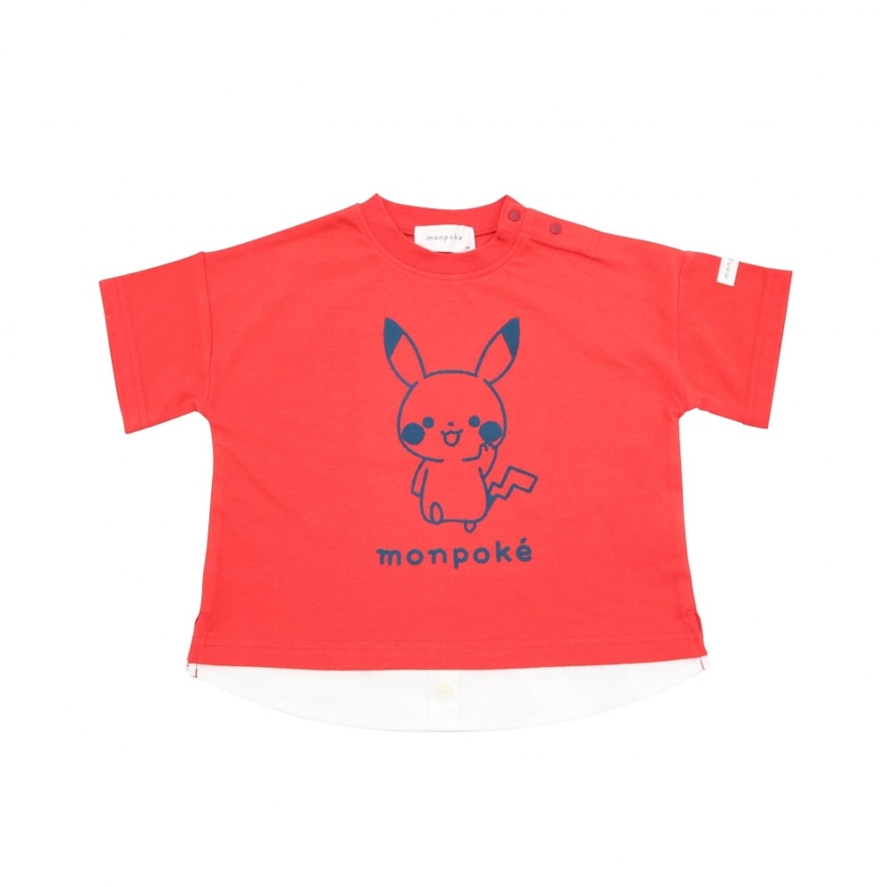 monpoke モンポケ 半袖Tシャツ 袖切替(レッド×100cm)の画像