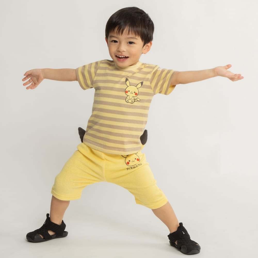 monpoke モンポケ 半袖Tシャツ ボーダー ピカチュウ(イエロー×90cm)の画像