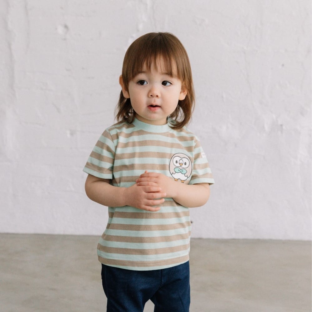 monpoke モンポケ 半袖Tシャツ ボーダー モクロー(グリーン×90cm)の画像