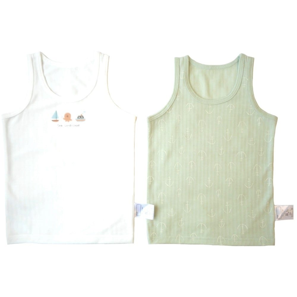 袖無しシャツ肌着 2枚組 保湿 タコ×イカリ(ホワイト×80cm)の画像