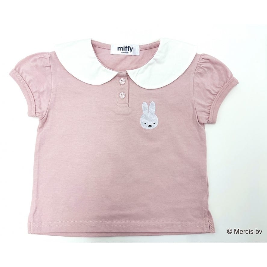 襟付き刺繍Tシャツ(ピンク×95cm)の大画像
