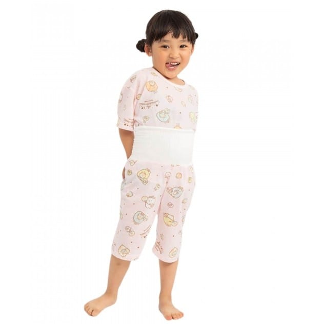 すみっコぐらし 半袖 梨地 総柄 腹巻付きパジャマ(ピンク×110cm