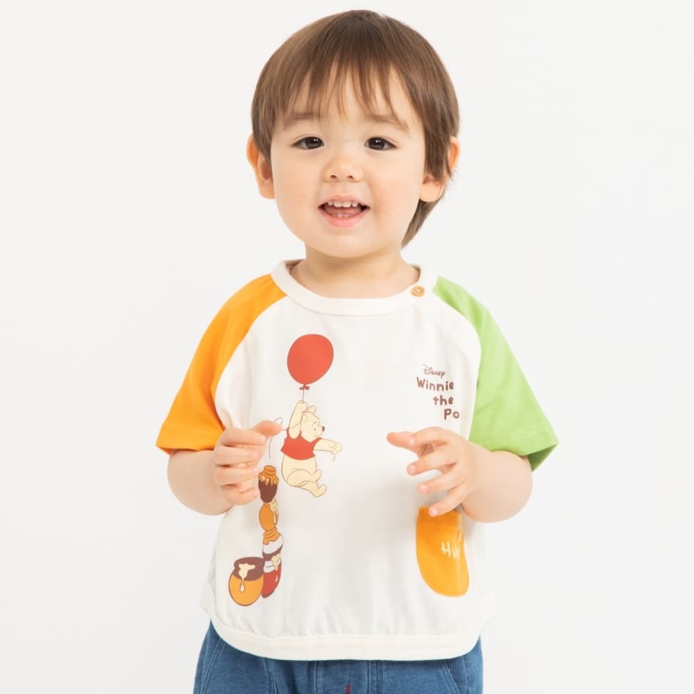  RAT-A-TATR ディズニー くまのプーさん バイカラー 半袖Tシャツ(オレンジ×80cm)
