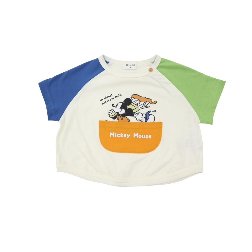  RAT-A-TATR ディズニー ミッキー バイカラー 半袖Tシャツ(ブルー×80cm)