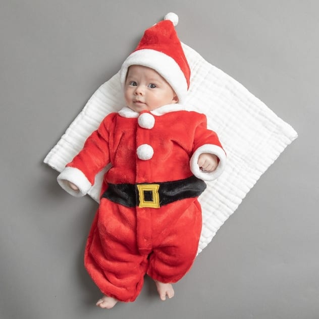 サンタ コスチューム クリスマス 衣装 ベビー服 長袖ドレスオール 帽子