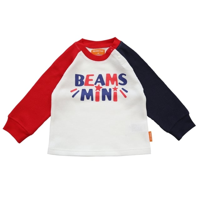 BEAMS mini 長袖Tシャツ ワッフル ラグラン ビームスミニ(レッド×80cm