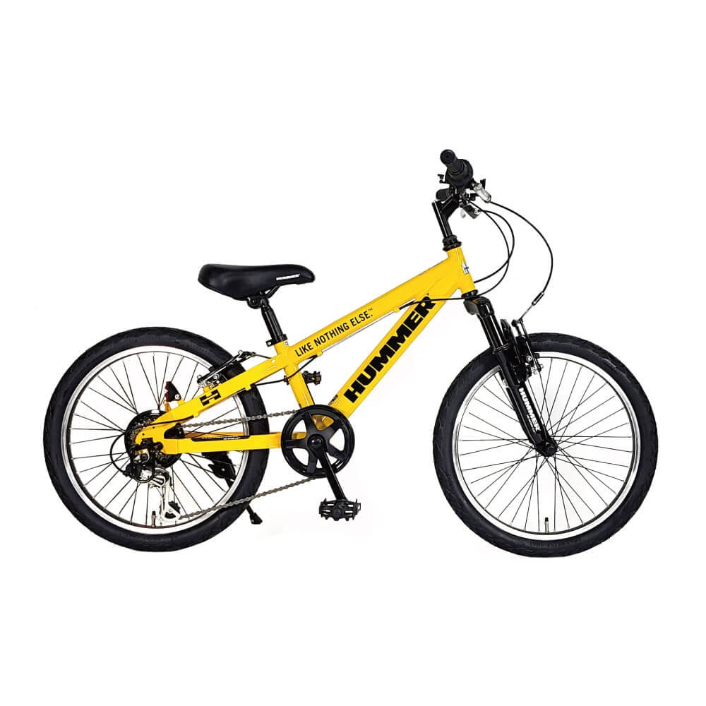 20インチ 身長118~130cm 子供用自転車 ハマー ジュニア ATB206Fsus-TZ（イエロー）男の子 外装6段変速ギア 前サスペンションフォーク スチールフレーム 黒 黄色
