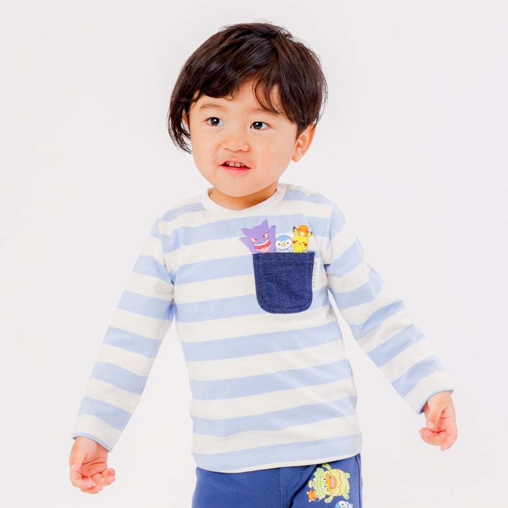 monpoke モンポケ 長袖Tシャツ ボーダー ピカチュウ(ブルー×110cm)