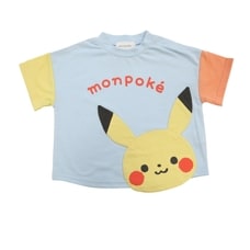 monpoke モンポケ 半袖Tシャツ 袖バイカラー ピカチュウ(ライトブルー×100cm)