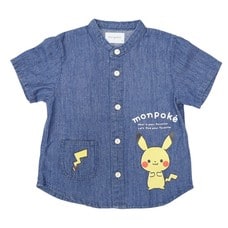 monpoke モンポケ 半袖シャツ デニム ピカチュウ(ブルー×80cm)