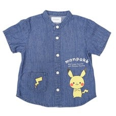 monpoke モンポケ 半袖シャツ デニム ピカチュウ(ブルー×95cm)