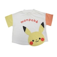 monpoke モンポケ 半袖Tシャツ 袖バイカラー ピカチュウ(ナチュラル×80cm)